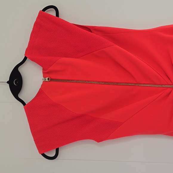 Ted Baker Dress Bright Coral Ruched Calf Length Sheath Ted Size 1 (US 4) - Picture 11 of 15